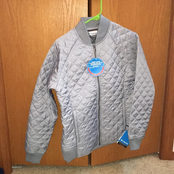 columbia women's blue square lodge mid lightweight omni heat hooded jacket